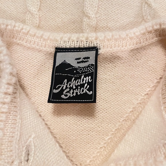Achalm Strick German Virgin Wool Y2K Cardigan Cream Cable Knit Size Small - Picture 8 of 12